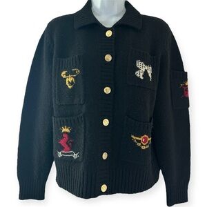 SUSAN BRISTOL Vtg Shetland Wool Classic Crested Cardigan Size L Old Money